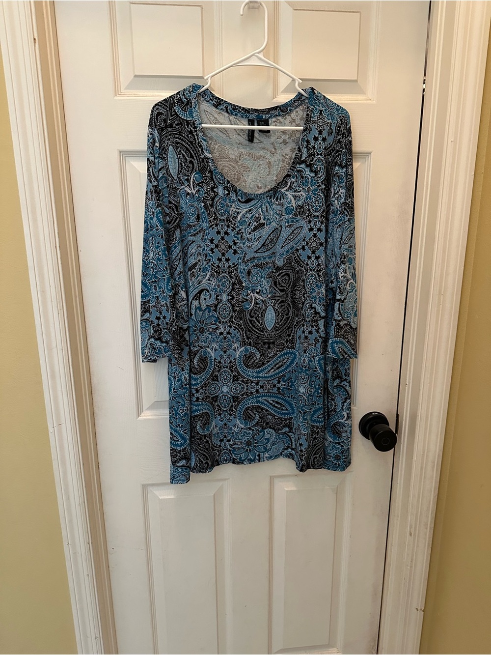 Cynthia Rowley Teal and Black Paisley Scoop Neck Top